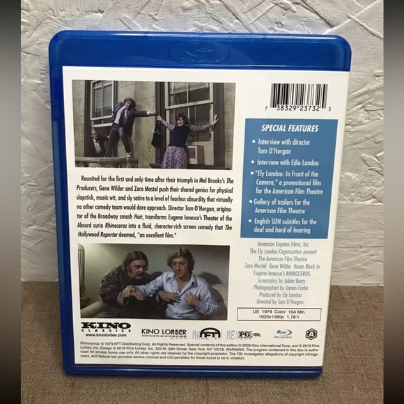 MINT DISC Rhinoceros (1974, Blu-ray, 2019) Gene Wilder KINO LORBER KINO CLASSICS - Picture 5 of 6